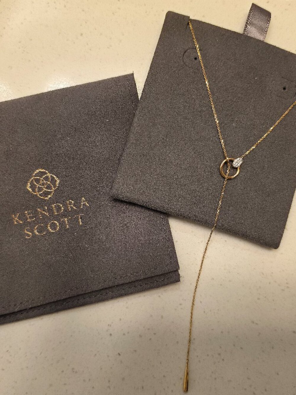 The Tegan 14k Gold Y Necklace in White Diamond